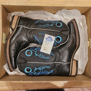 Black Boots with Blue Embroidery